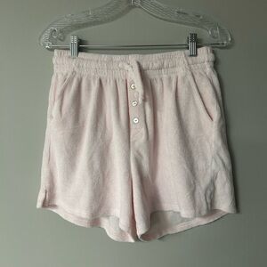 Donni Baby Pink Terry Henley Drawstring Shorts